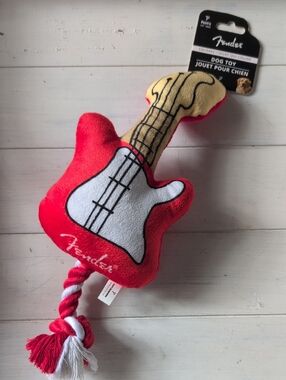 Perri's Fender Red and Cream Plush Guitar Dog Toy with Red & White Rope